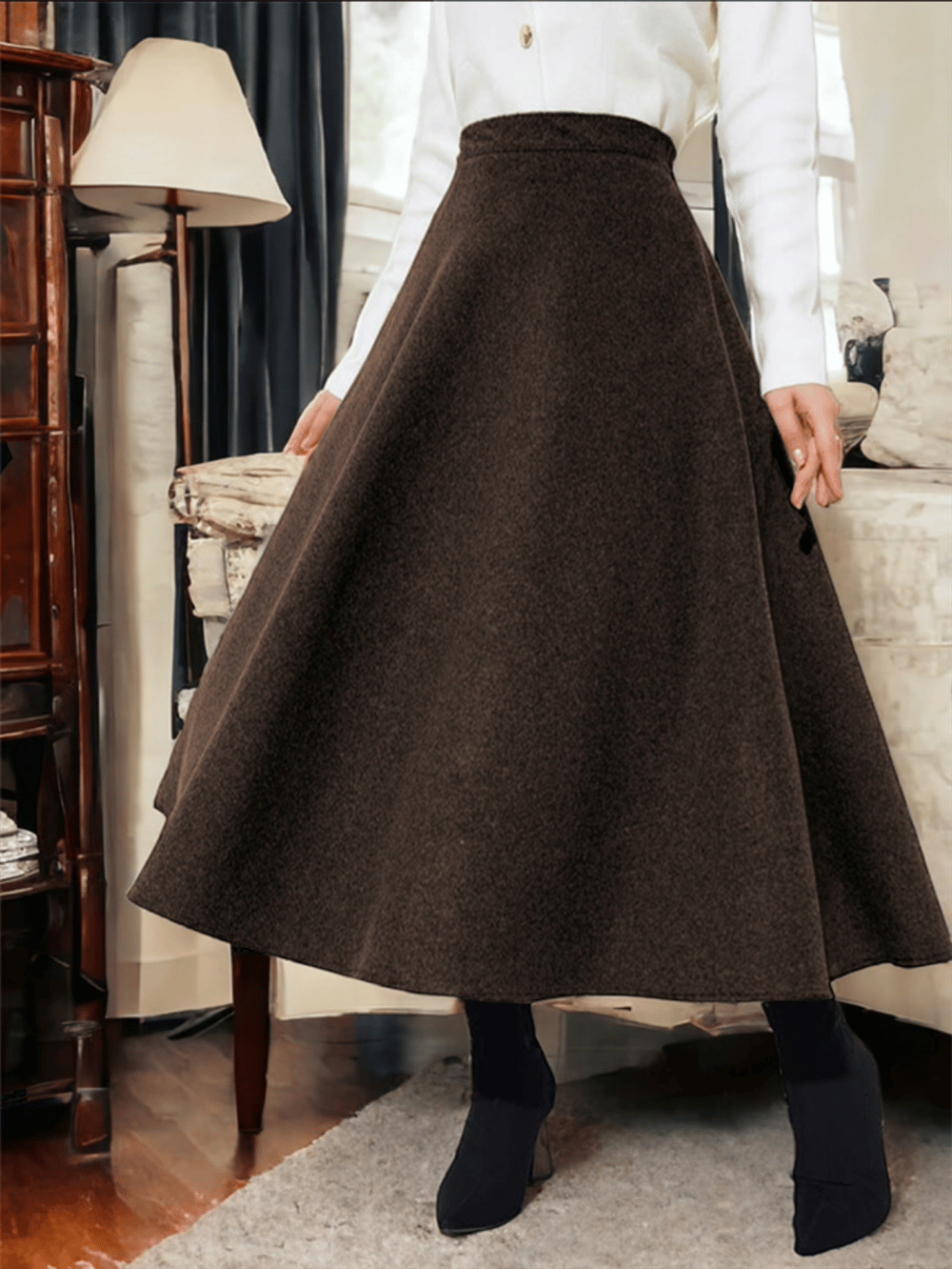 Fermuarlı Kaşe Çan Etek   -Kahve-Etek-346-3049-R15