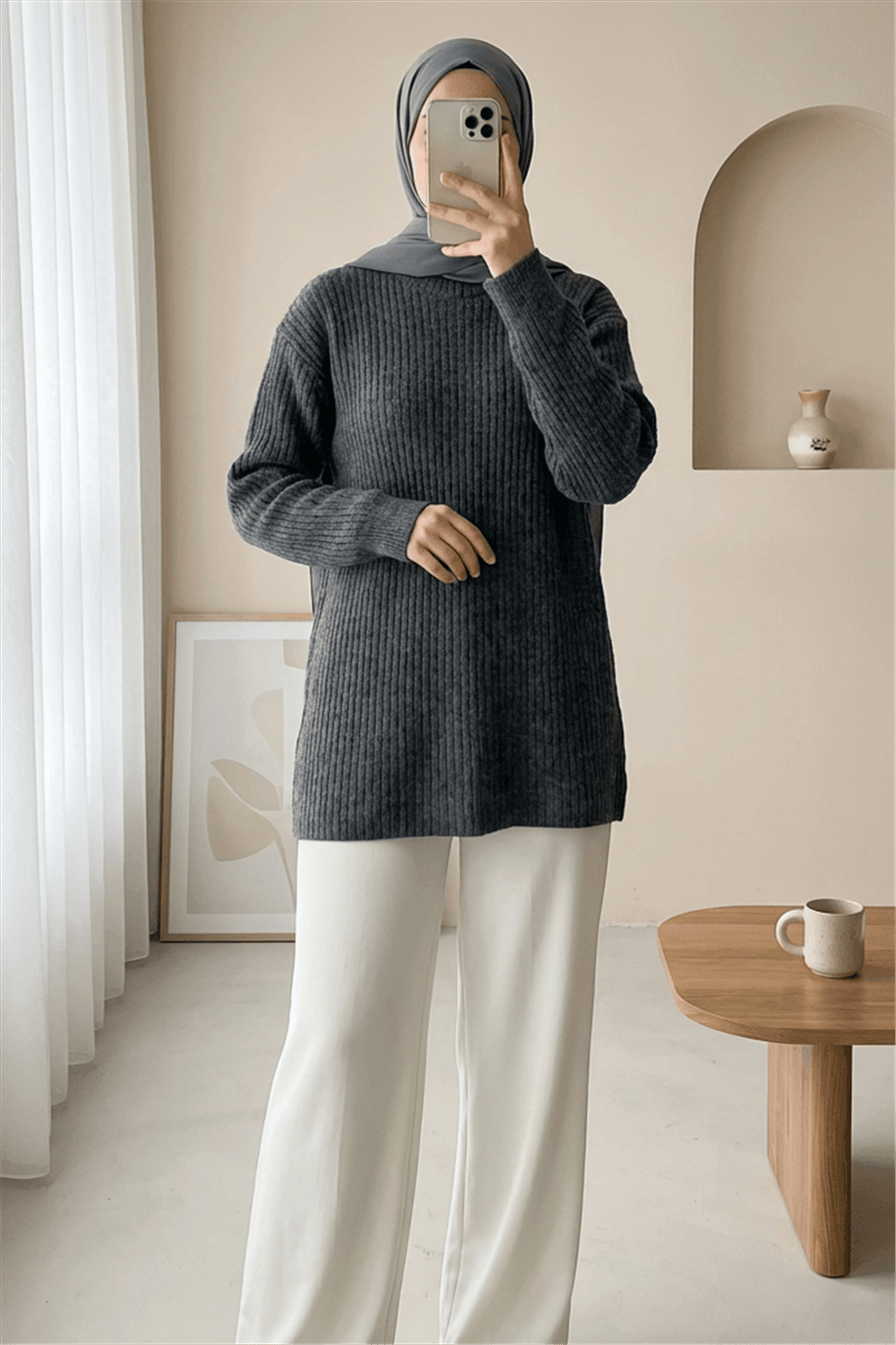 Fitilli Uzun Triko Kazak -Füme-Kazak-295-1320-R18