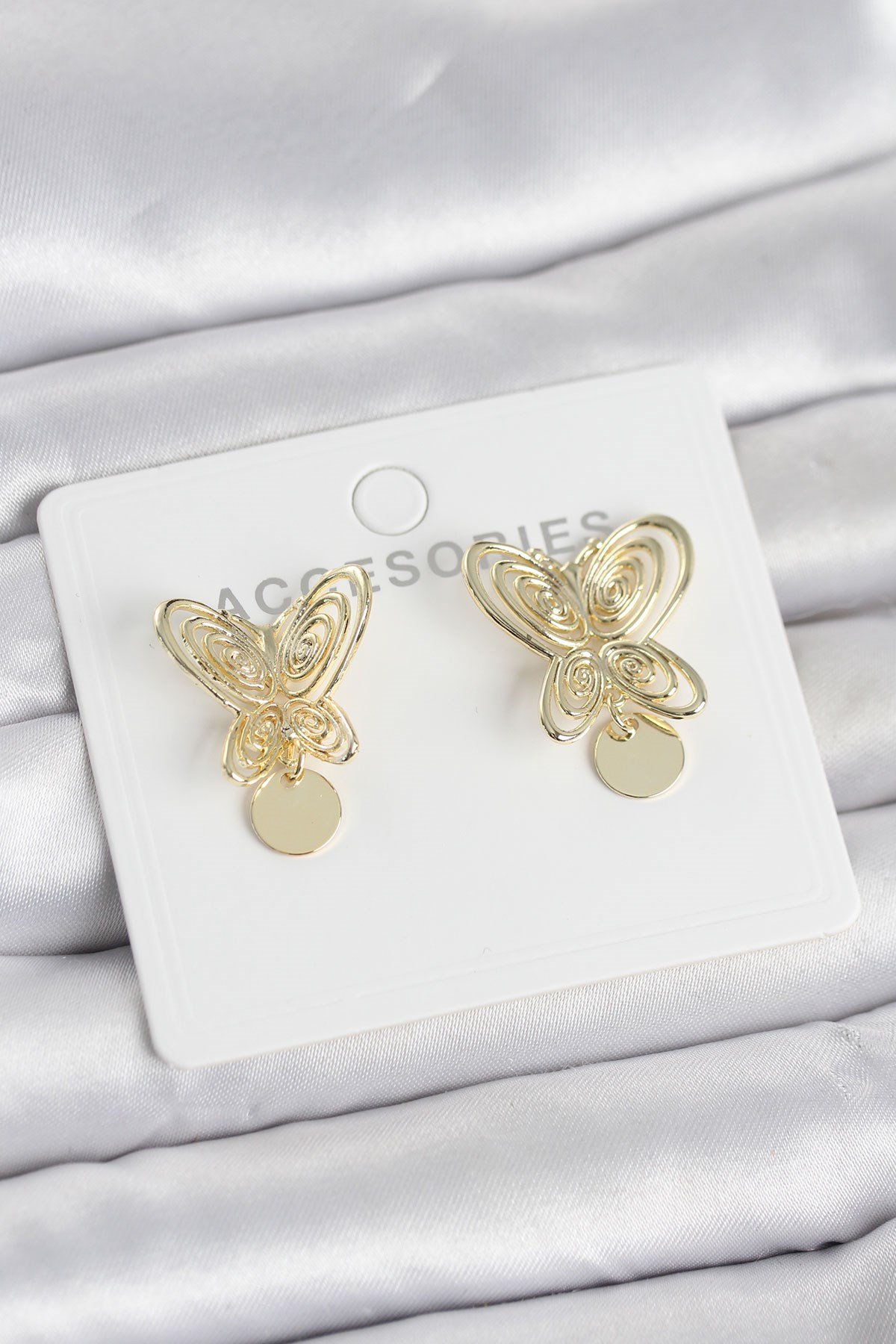 Füsun Küpesi Model Gold Renk Kelebek Model Pirinç Kadın Küpe