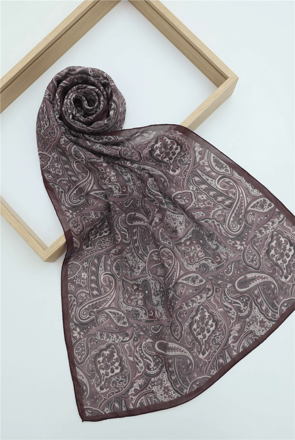 Geleneksel Floral Desenli Coton Şal -Mürdüm-Şal-201-10123-R09
