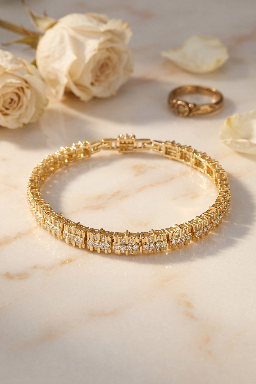 Gold Renk Pirinç Elegance Zirkon Taşlı Kadın Bileklik