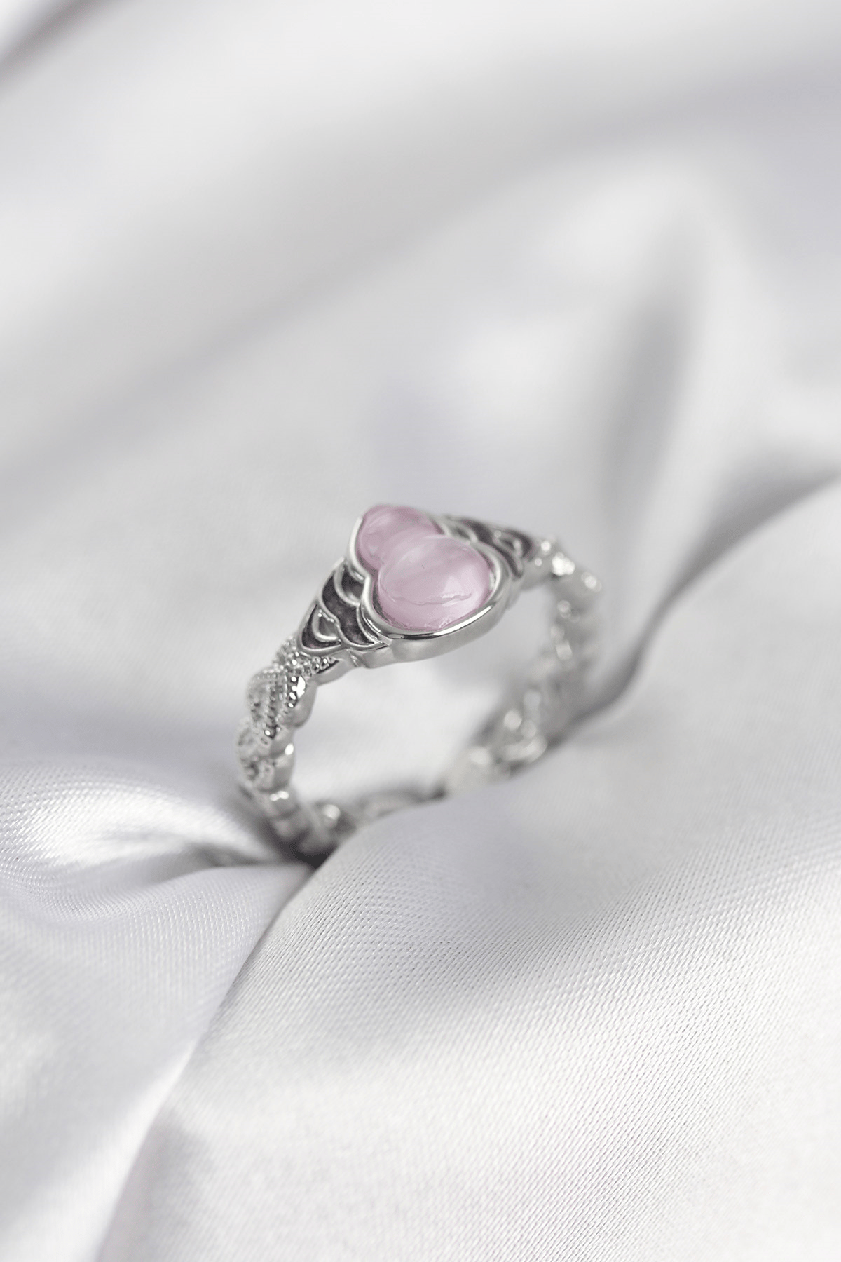 Gümüş Renk Pembe Damla Model Kadın Yüzük