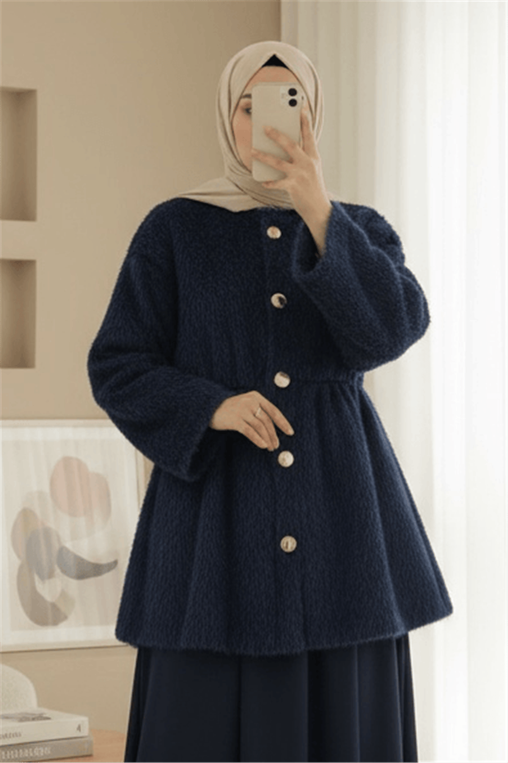 İçi Astarlı Beli Büzgülü Kürklü Ceket -Laci-Ceket-398-99009-R03