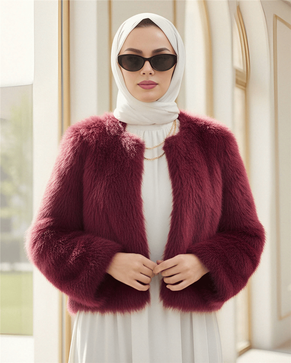 İçi Astarlı Kürklü Kaban -Bordo-Kaban-398-99005-R04