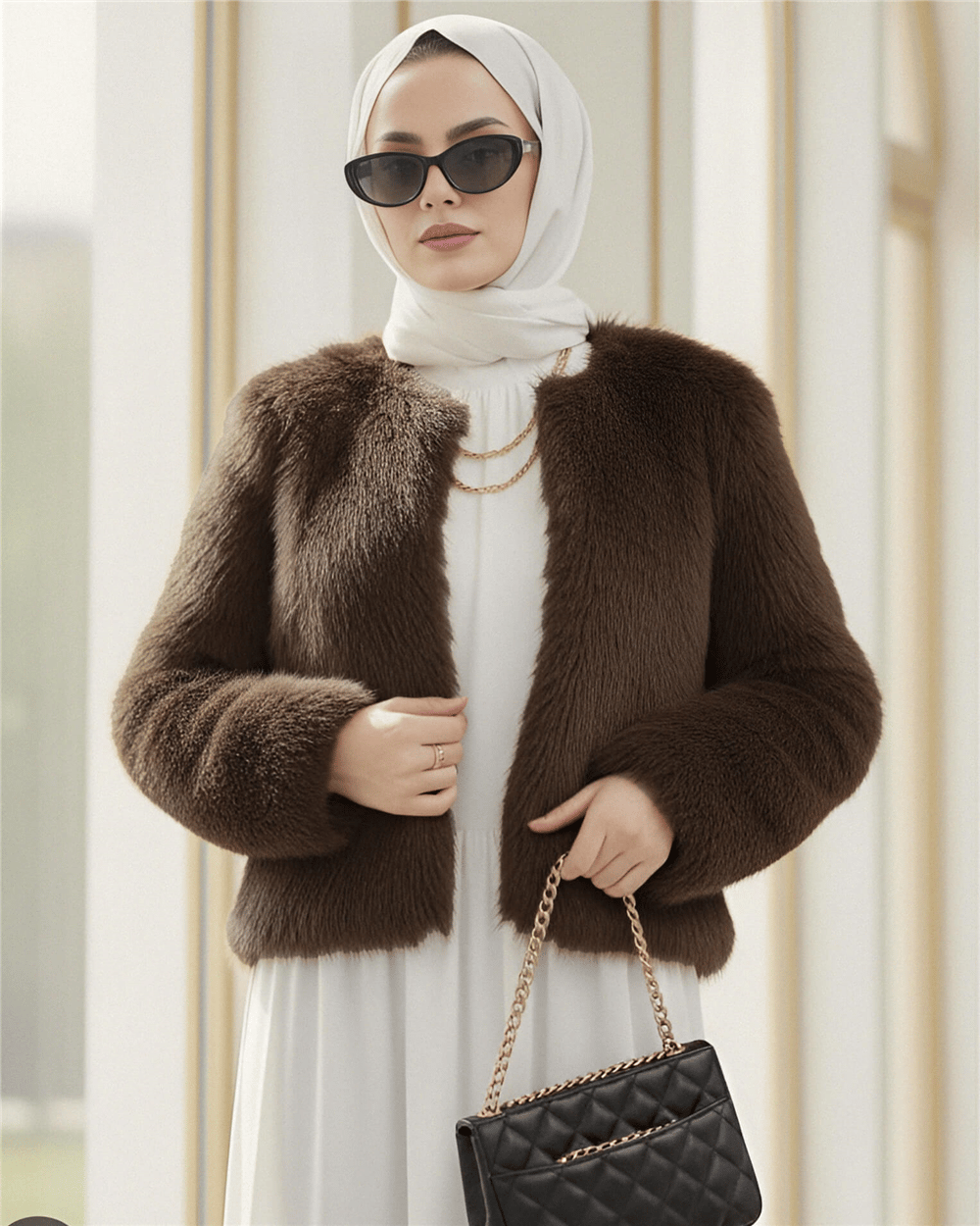İçi Astarlı Kürklü Kaban -Kahve-Kaban-398-99005-R15