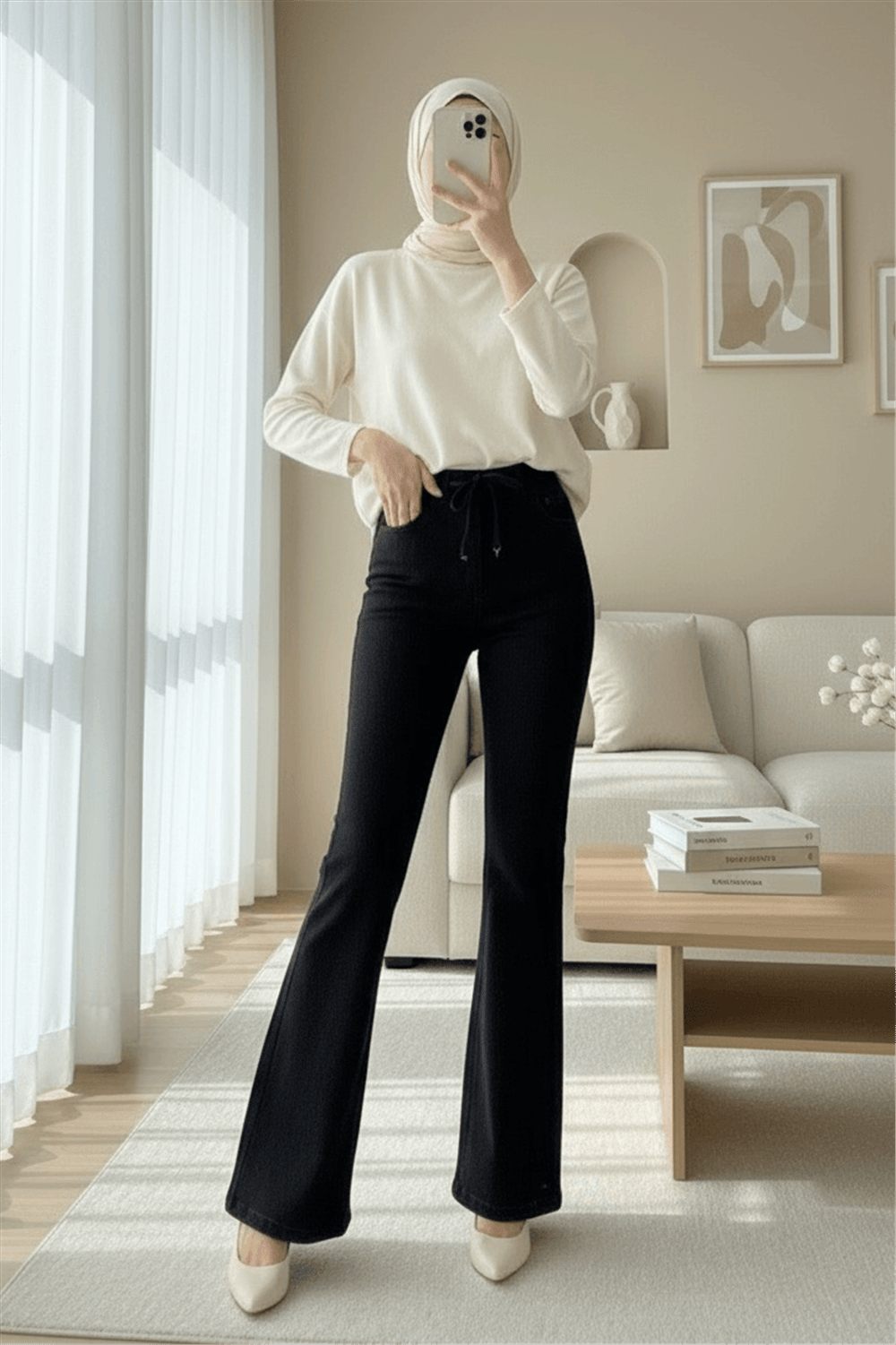 بنطال جينز واسع الساق برباط - أنثراسايت-Kot Pantolon-136-0839-R64