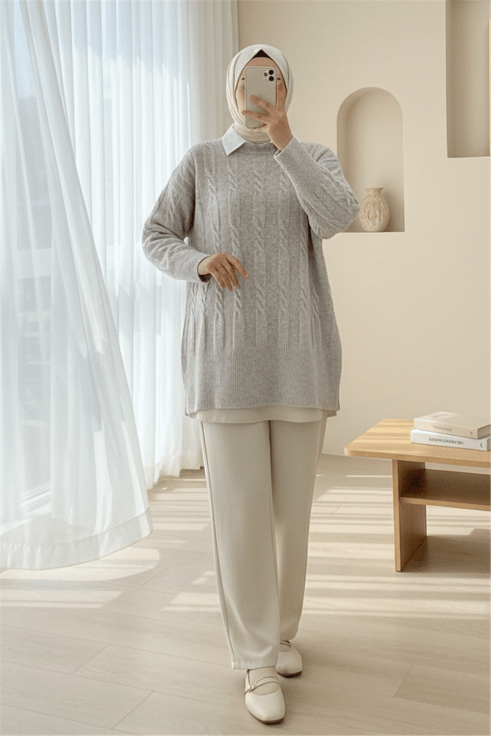 Kabartma Desenli Yumoş Triko Kazak -Taş-Kazak-109-0943-R43