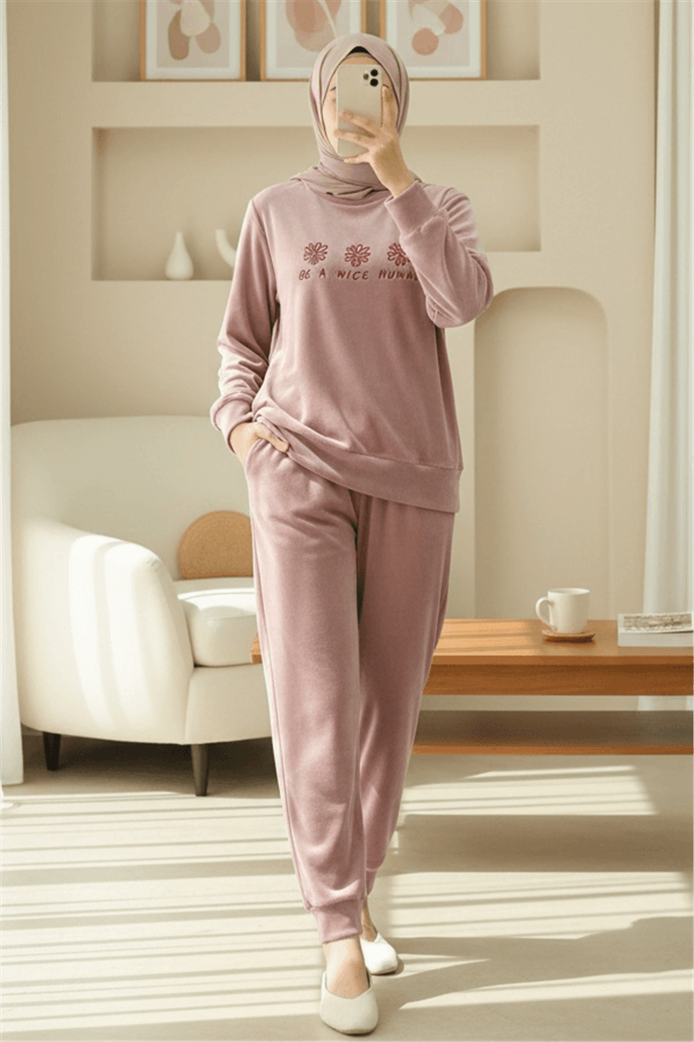 Kabartma Yazılı Fransız Kadife Pijama Takımı -G.Kurusu-Pijama-416-59700-R27
