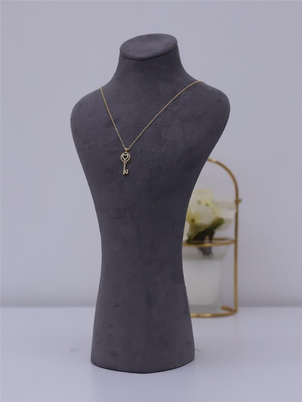 Kalpli Anahtar Model Solmayan Zirkon Kolye -Altın-360-795-R46