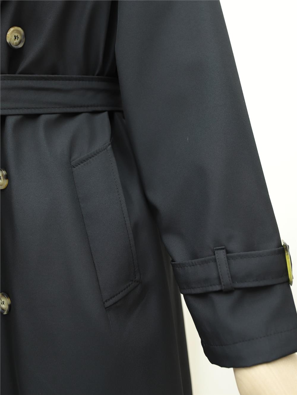 Kemerli Astarlı Uzun Bondit Trençkot -Siyah-197-4951-R01