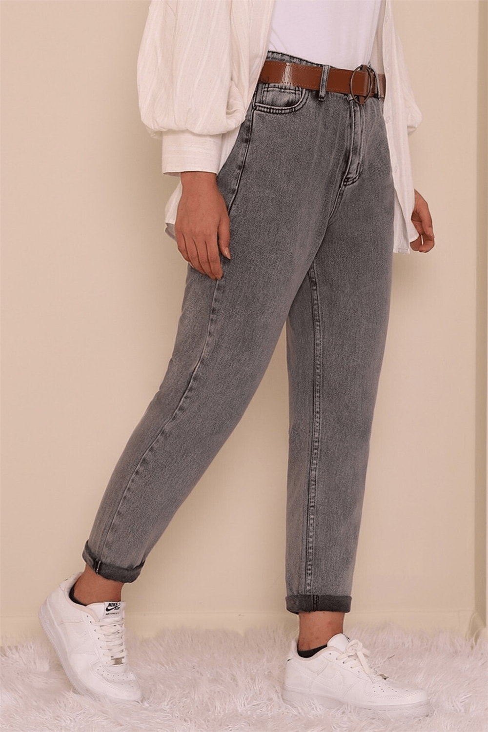 Kemerli Kot Pantolon -Füme-Kot Pantolon-318-4801-R18