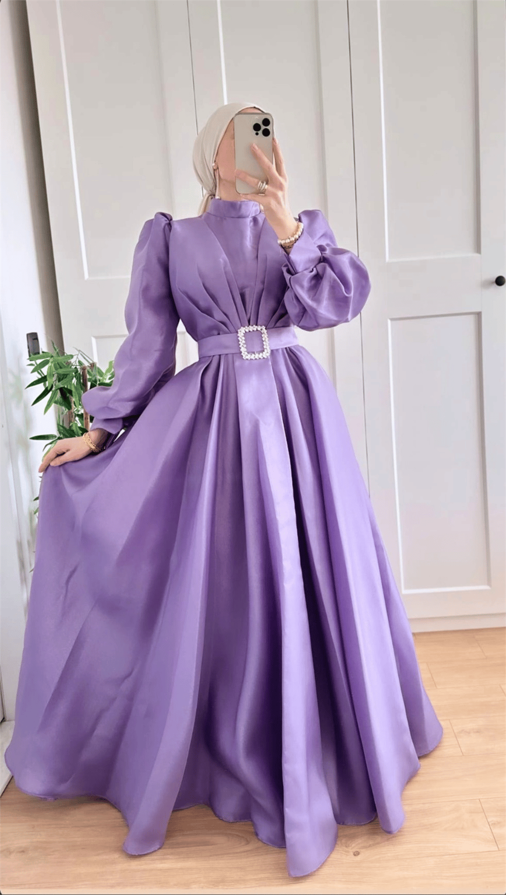 Kemerli Tafta Prenses Abiye -Lila-Abiye-316-4529-R42
