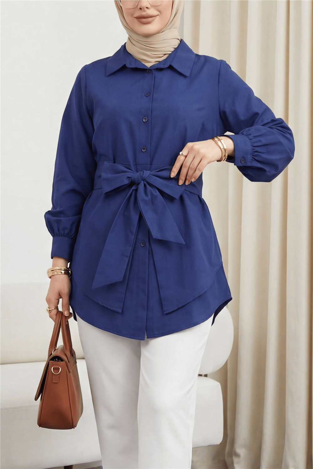 Kendinden Kuşaklı Poplin Tunik -Laci-Tunik-307-0105-R03