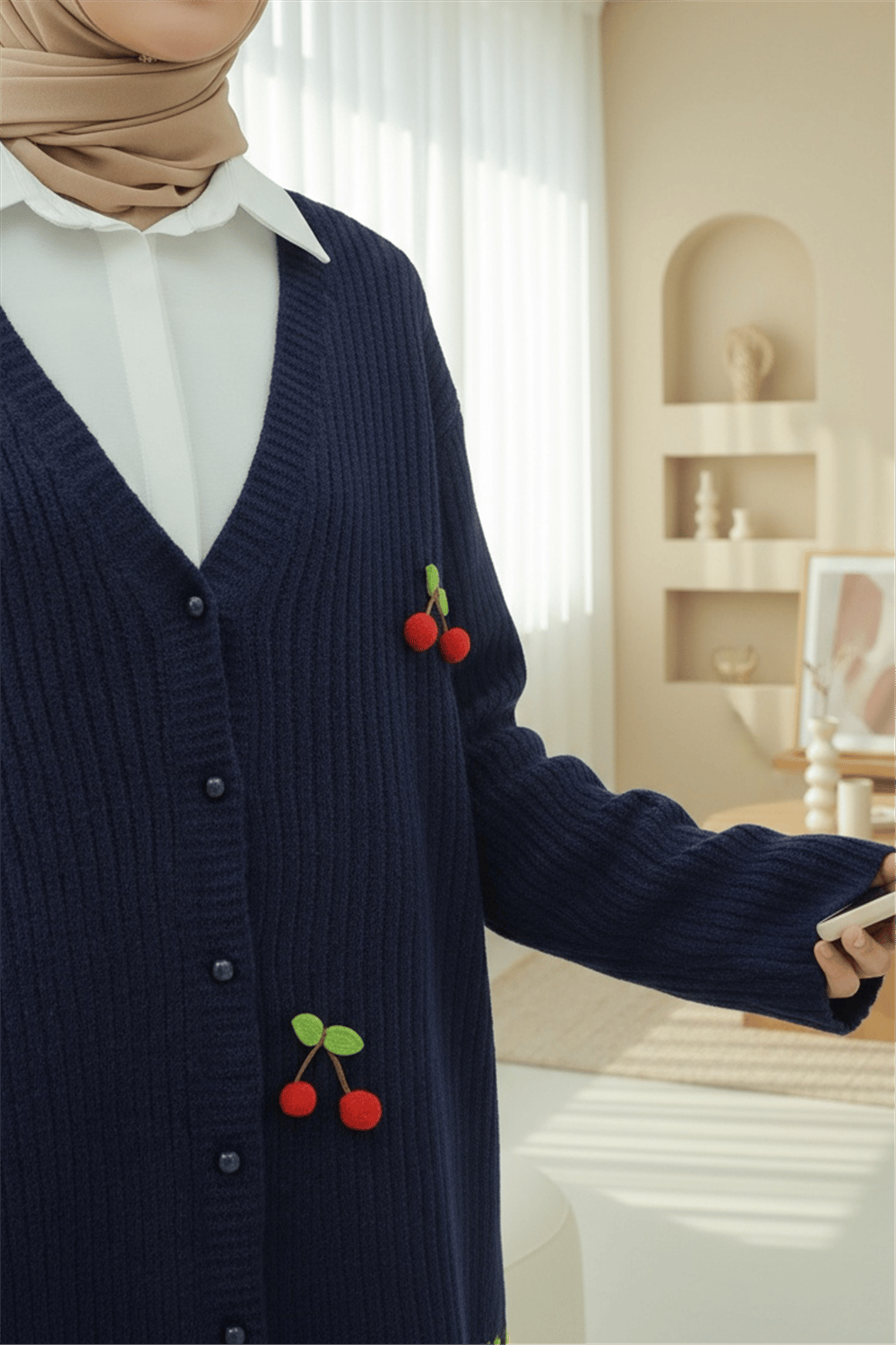 Kirazlı Top Düğmeli Triko Hırka -Laci-Hırka-295-1292-R03