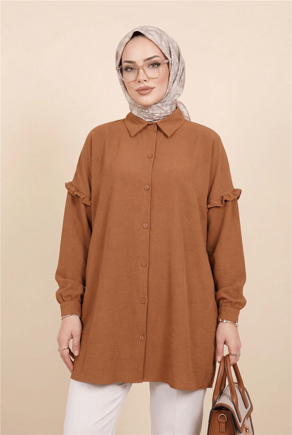 تونيك أيروبين كاجوال بكشكشة على الأكمام - بلاط-Ayrobin Tunik-186-643-R30