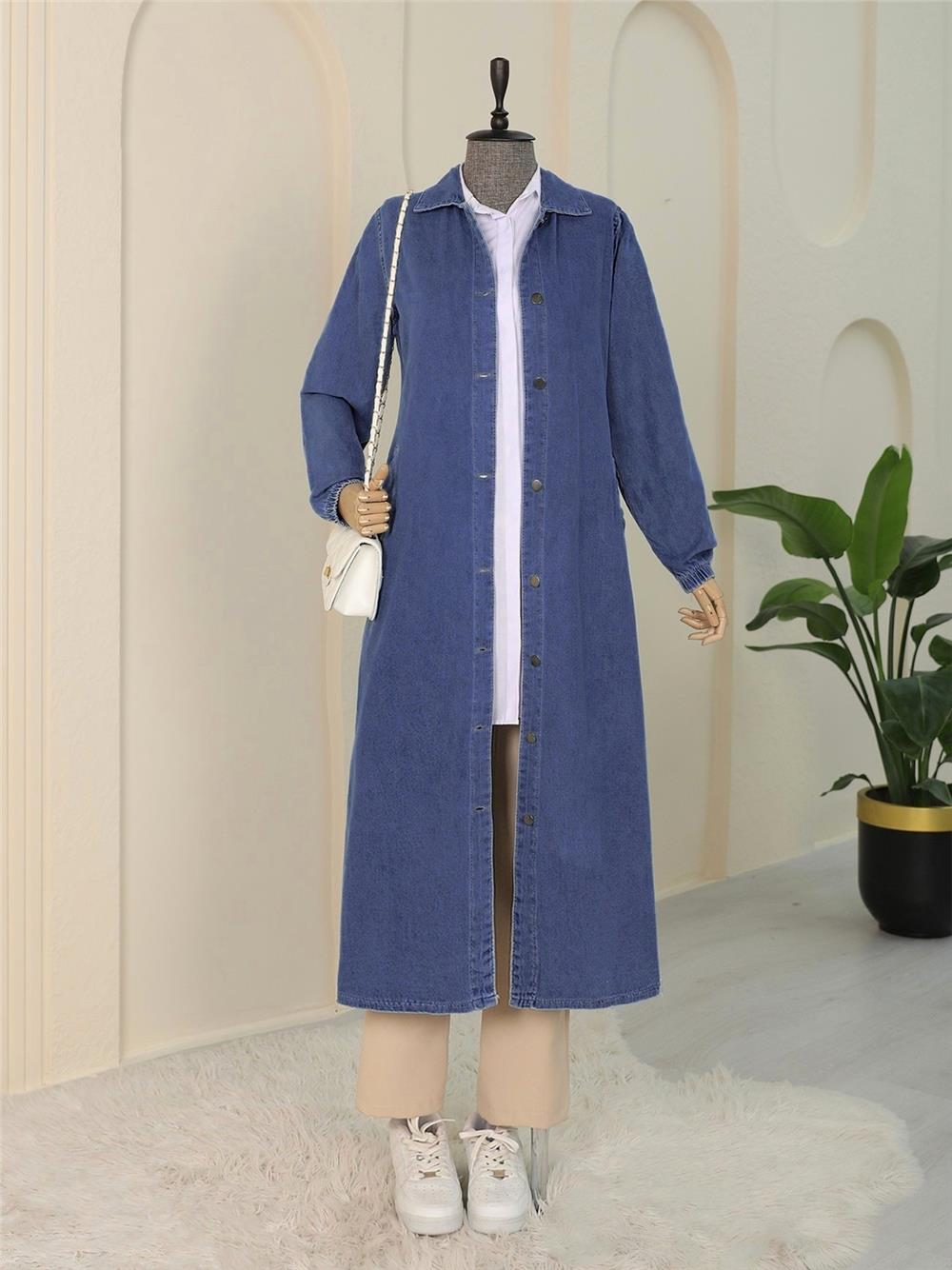 Kolu Lastikli Boydan Düğmeli Kot Kap    -Saks-197-7911-R10