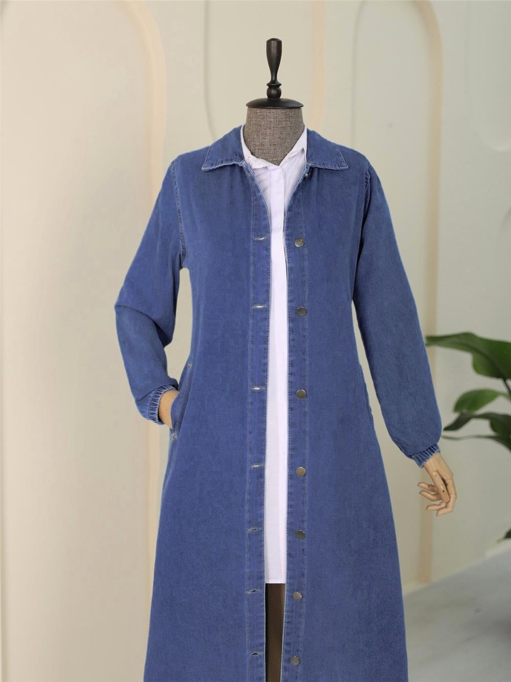 Kolu Lastikli Boydan Düğmeli Kot Kap    -Saks-197-7911-R10