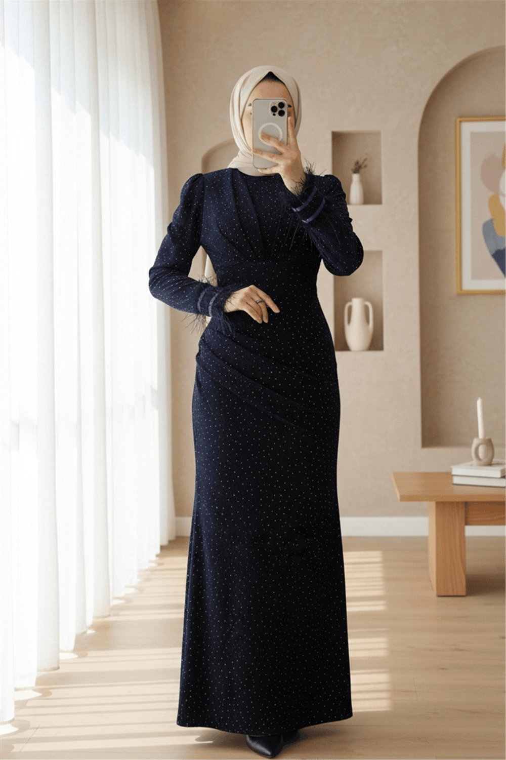 Kolu Tüylü Önü Çift Kuyruklu Abiye  -K.Laci-Abiye-316-4696-R62