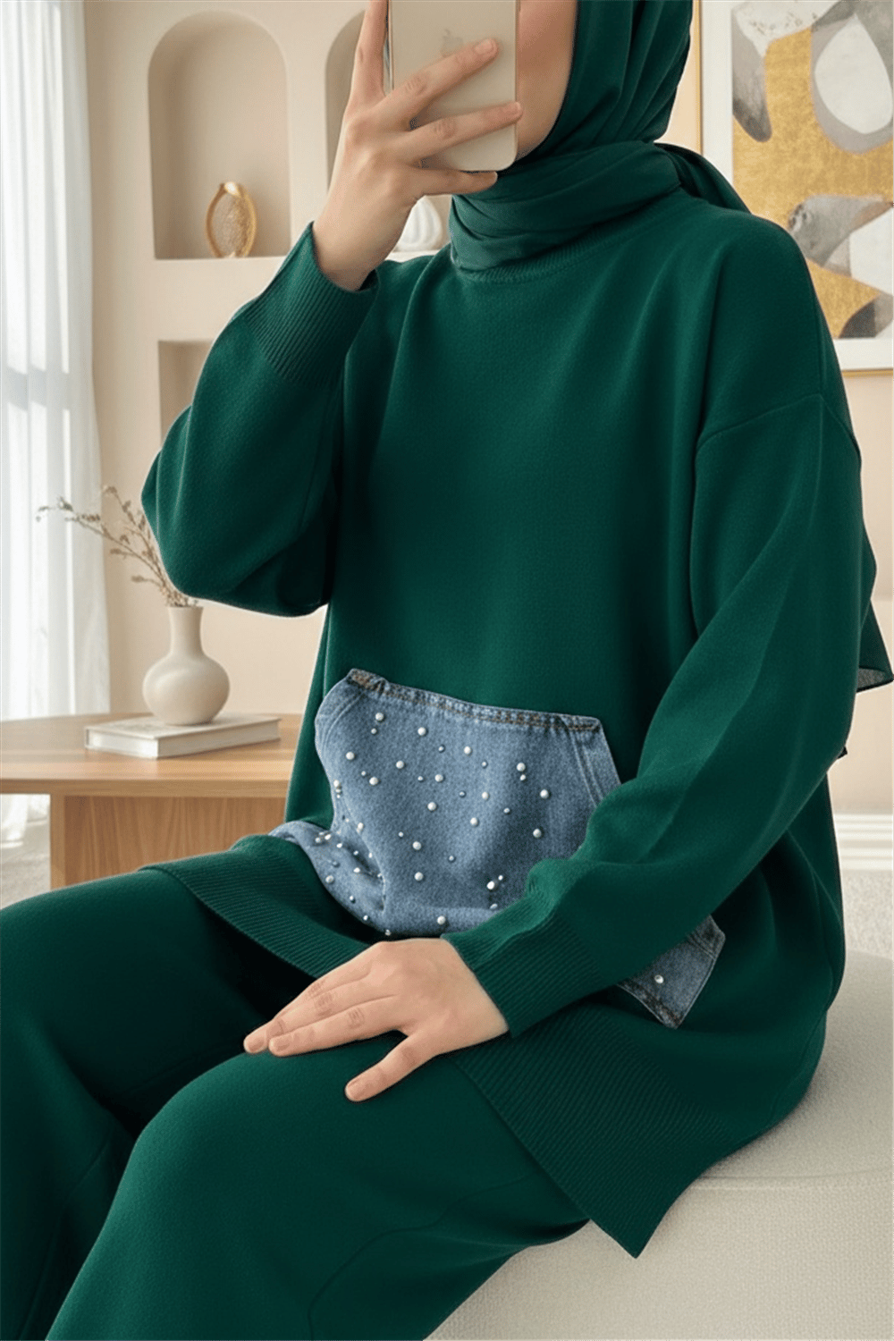 Kot Kanguru Cepli Triko Takım -Zümrüt-Takım-247-7002-R17
