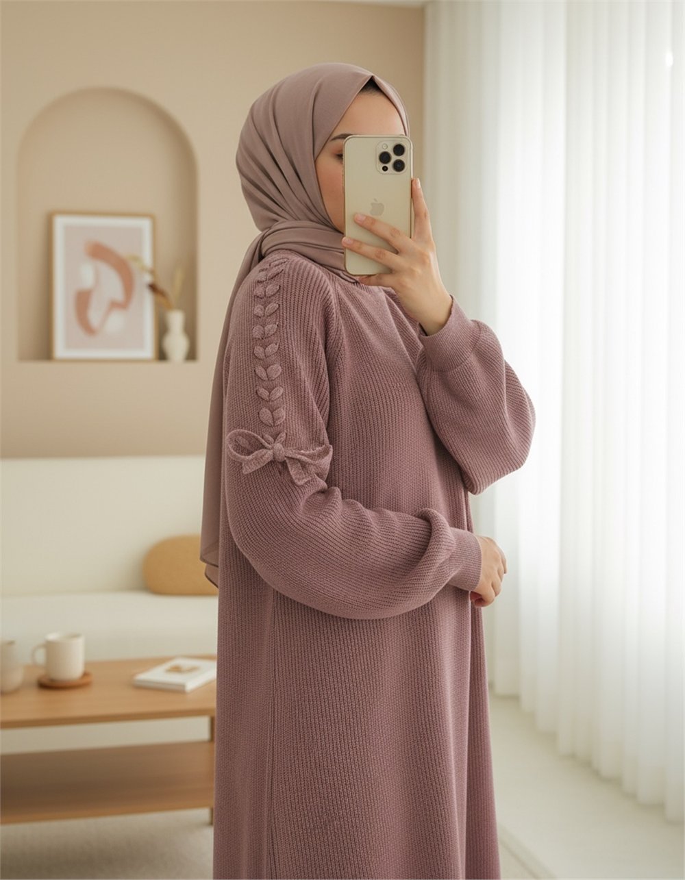 Omuzu Saç Örgülü Salaş Triko Tunik -G.Kurusu-Kazak-295-1281-R27