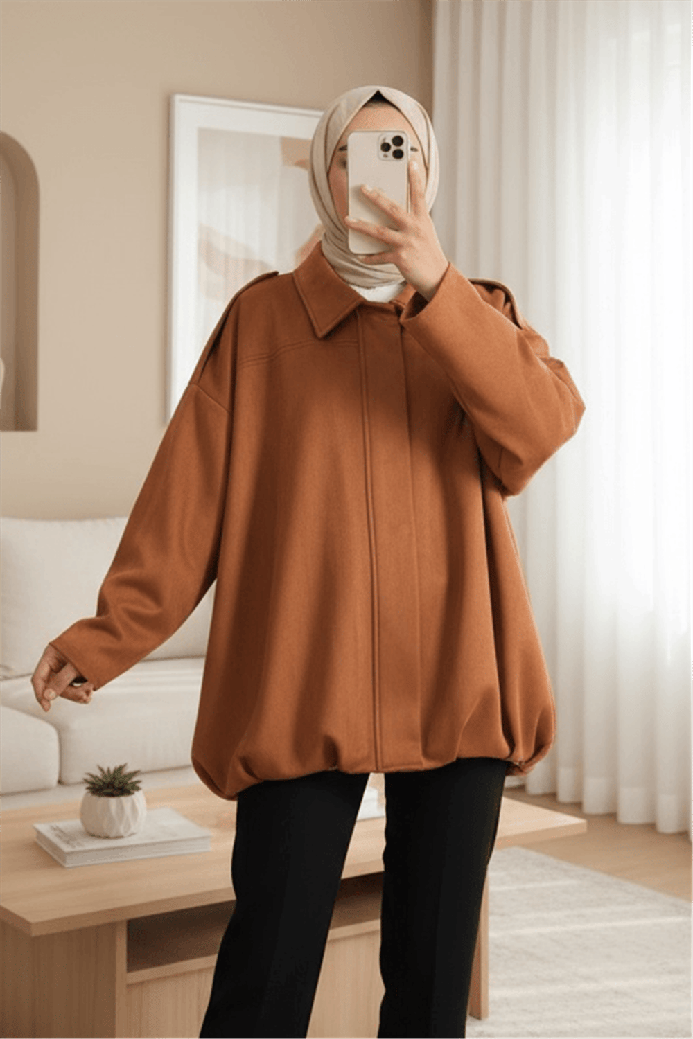 Omzu Apoletli Önü Fermuarlı Astarlı Süet Ceket -Taba-Ceket-111-50775-R12