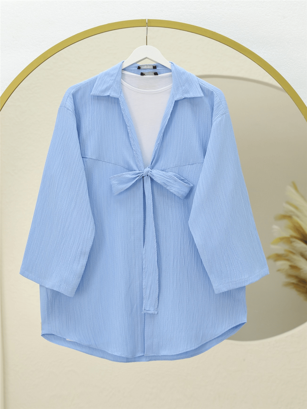 Önden Bağlamalı Krınkıl Kimono -Bebe Mavi-Kimono&Kaftan-253-12986-R32