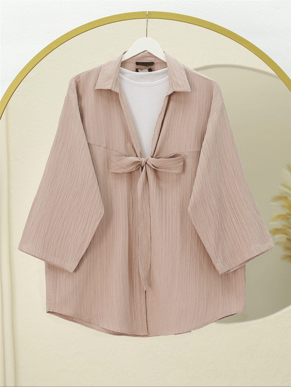 Önden Bağlamalı Krınkıl Kimono -Somon-Kimono&Kaftan-253-12986-R13