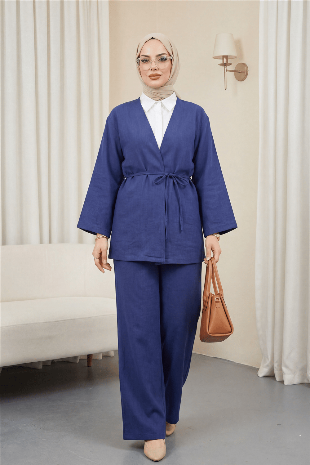 Önden Bağlamalı Pantolonlu Kimono Takım -Laci-Takım-223-3000-R03