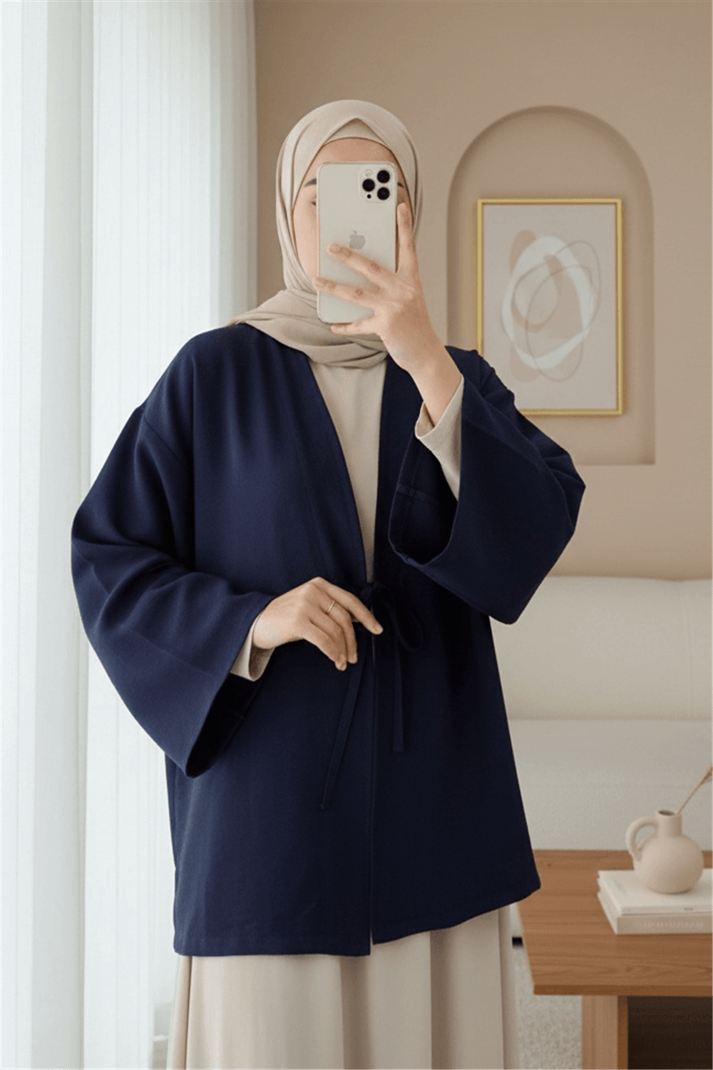 Önü Bağcıklı Poplin Kimono -Laci-Kimono&Kaftan-253-13051-R03