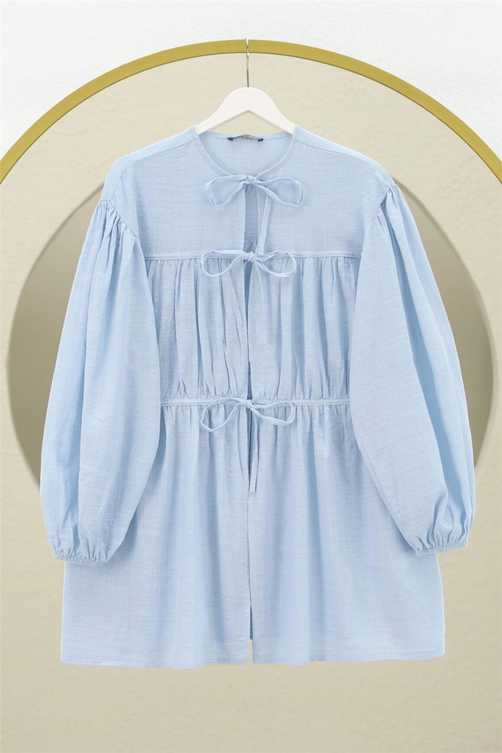 Önü Bağlamalı Kolları Lastikli Gömlek -Bebe Mavi-Gömlek-307-2338-R32