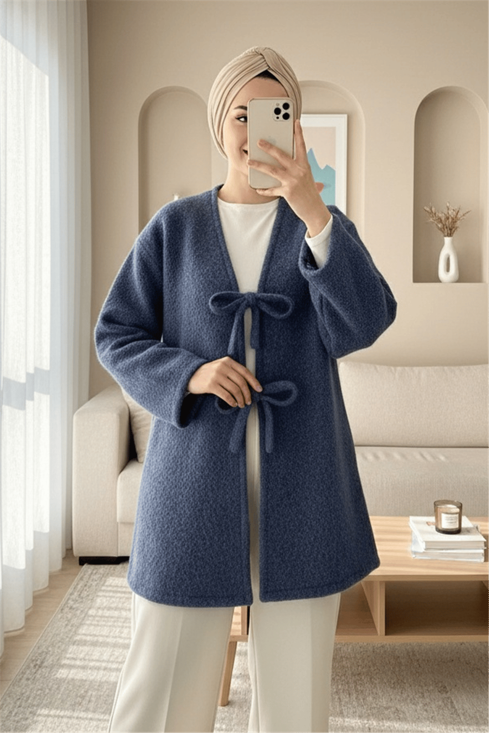 Önü Bağlamalı Sakallı Kimono -Laci-Kimono & Kaftan-398-55003-R03