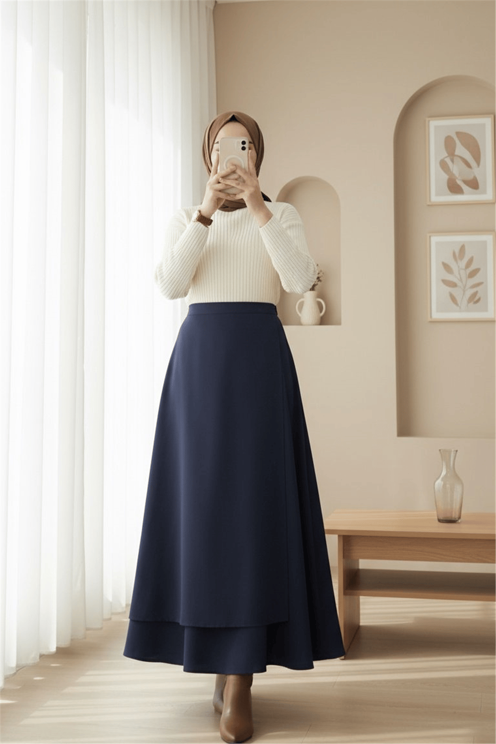 Önü Çapraz Çift Katlı Scuba Etek  -Laci-Etek-120-1632-R03