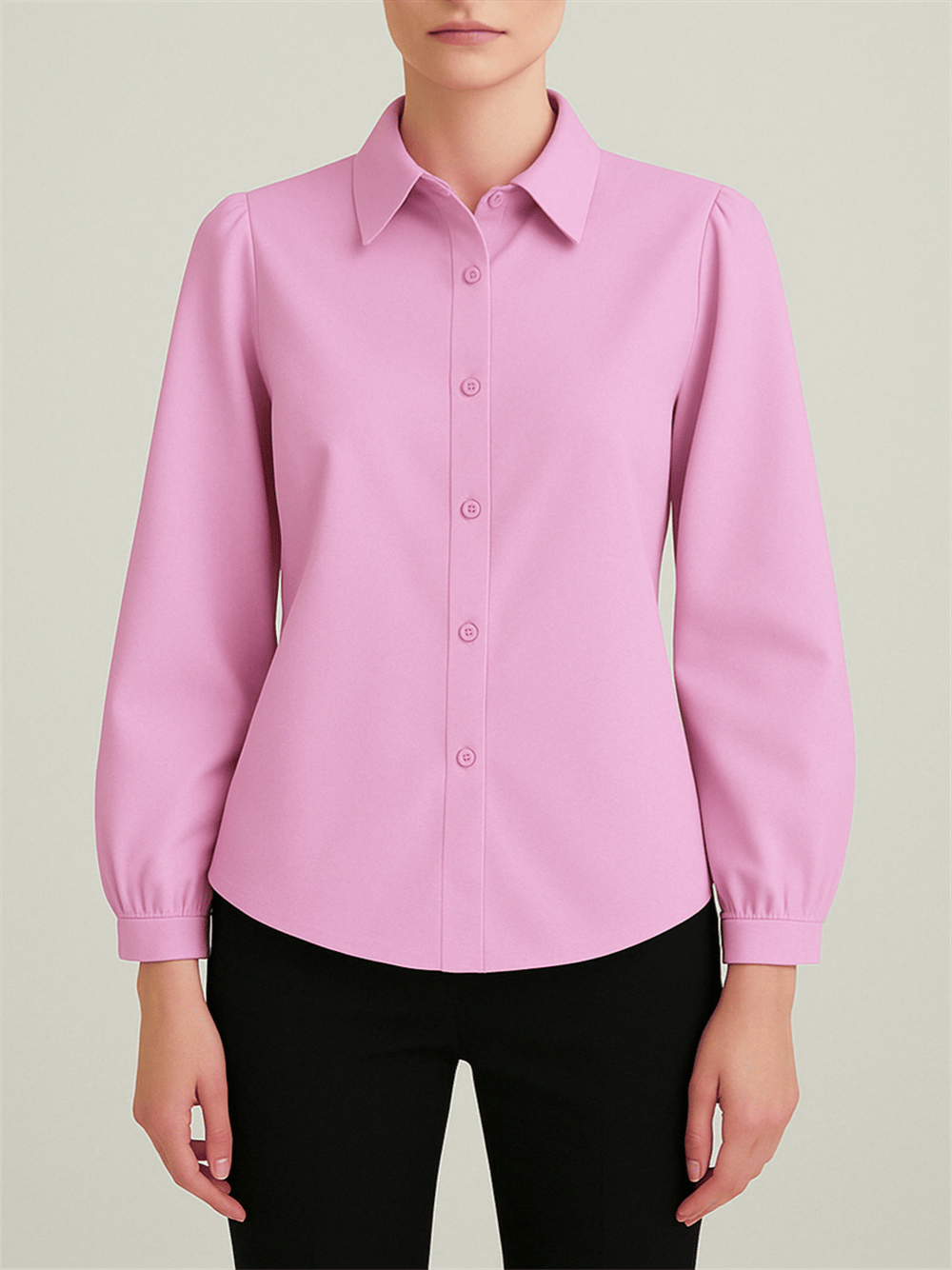 Önü Düğmeli Klasik Gömlek -Pembe-Gömlek-303-10050-R20