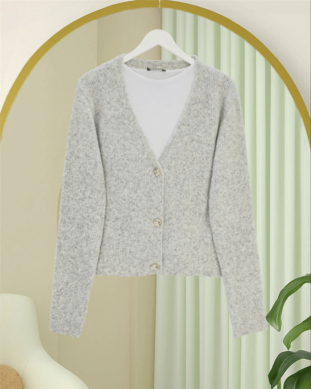 Önü Düğmeli Yumoş Triko Hırka -Açık Gri-Hırka-385-3748-R41