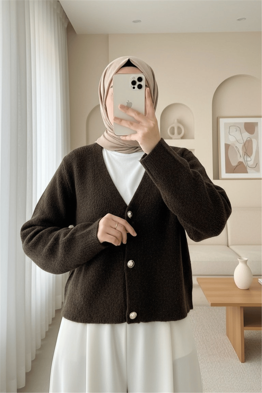 Önü Düğmeli Yumoş Triko Hırka -K. Kahve-Hırka-385-3748-R54