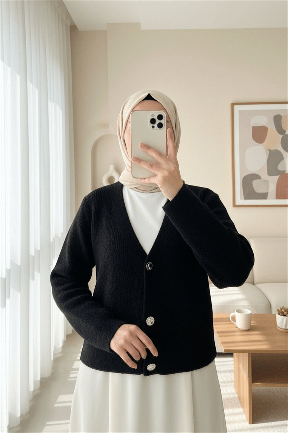 Önü Düğmeli Yumoş Triko Hırka -Siyah-Hırka-385-3748-R01