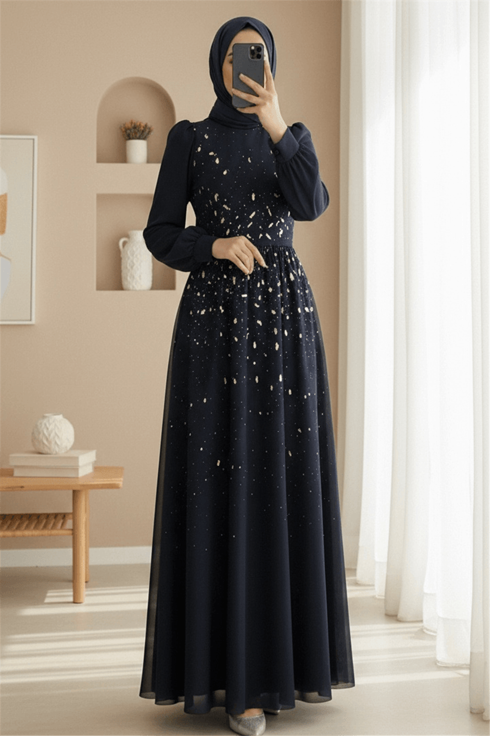 Önü Taş Detaylı Astarlı Tül Abiye -Laci-Abiye-316-4789-R03