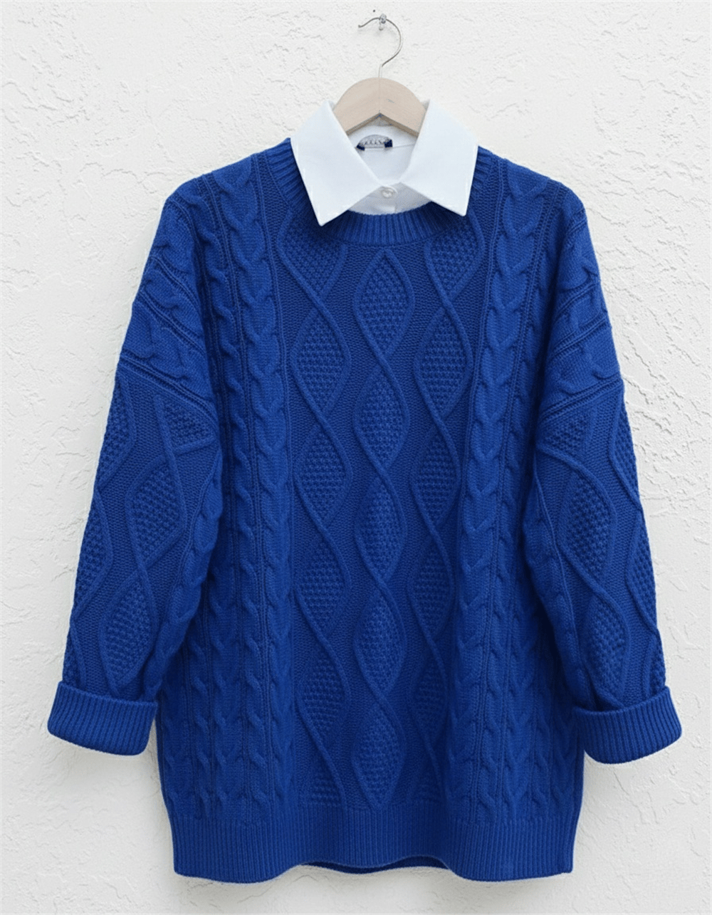 Kazak-Petek Desen Kışlık Salaş Triko Kazak          -Saks-109-0228-R10