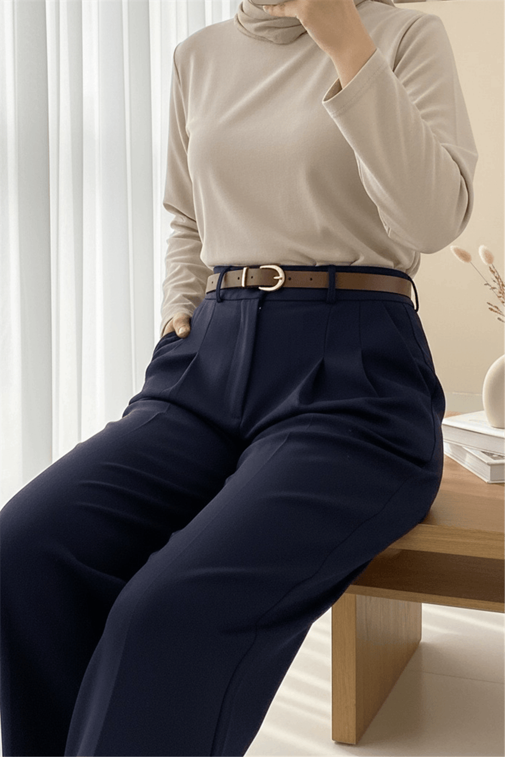 Pileli Cepli Kemerli Bilek Pantolon -Laci-Pantolon-400-3043-R03