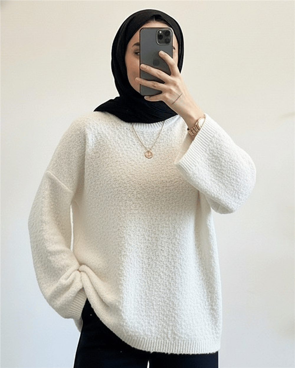 Ponpon Dokulu Salaş Triko Kazak -Ekru-Kazak-385-3505-R07