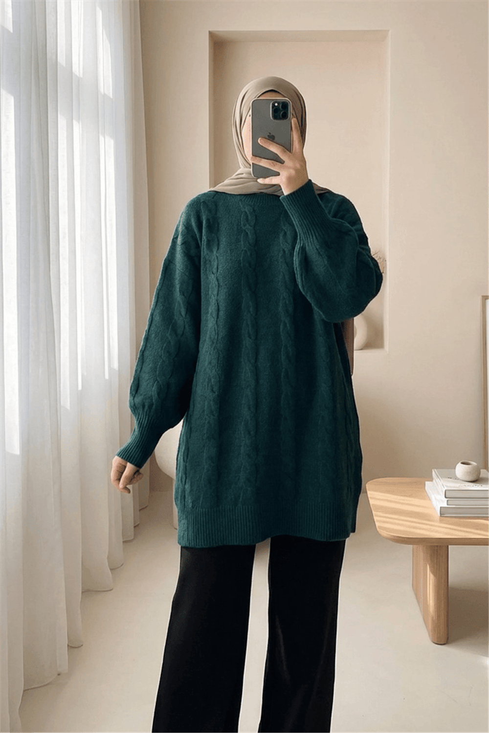 Saç Örgü Desen Yumoş Triko Kazak  -Zümrüt-Kazak-295-4511-R17