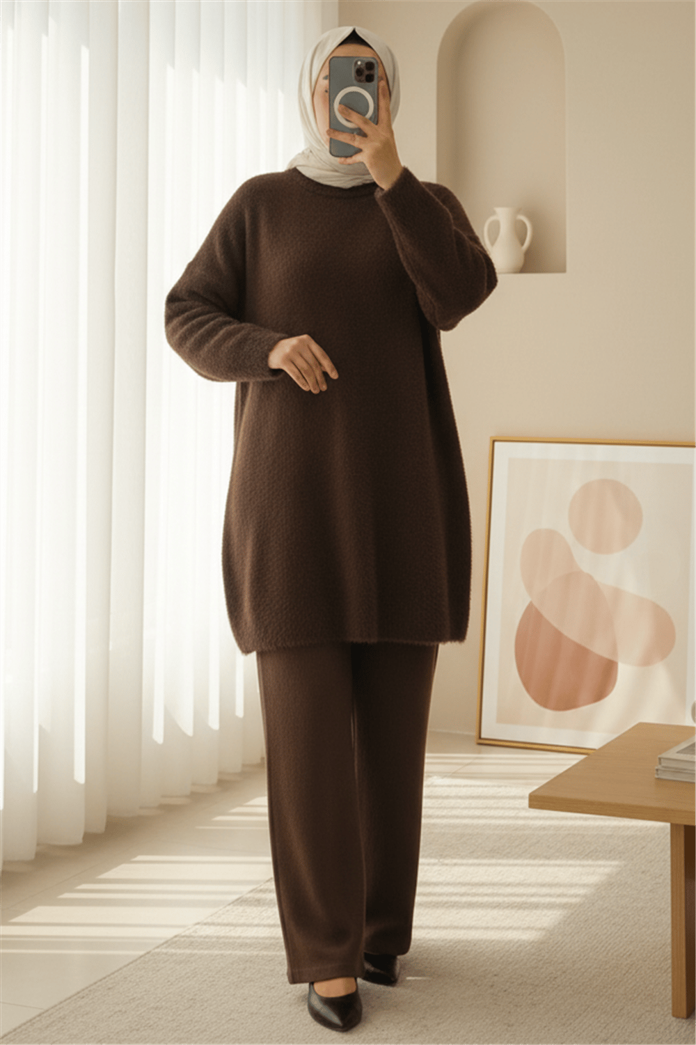 Sakallı Uzun Salaş Triko Tunik -Kahve-Tunik-295-4529-R15