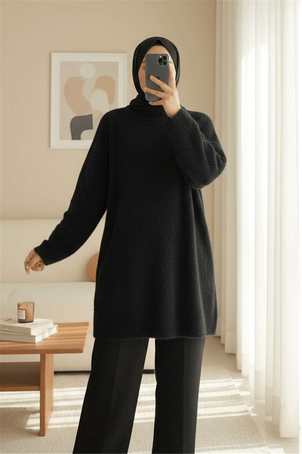 Sakallı Uzun Salaş Triko Tunik -Siyah-Tunik-295-4529-R01