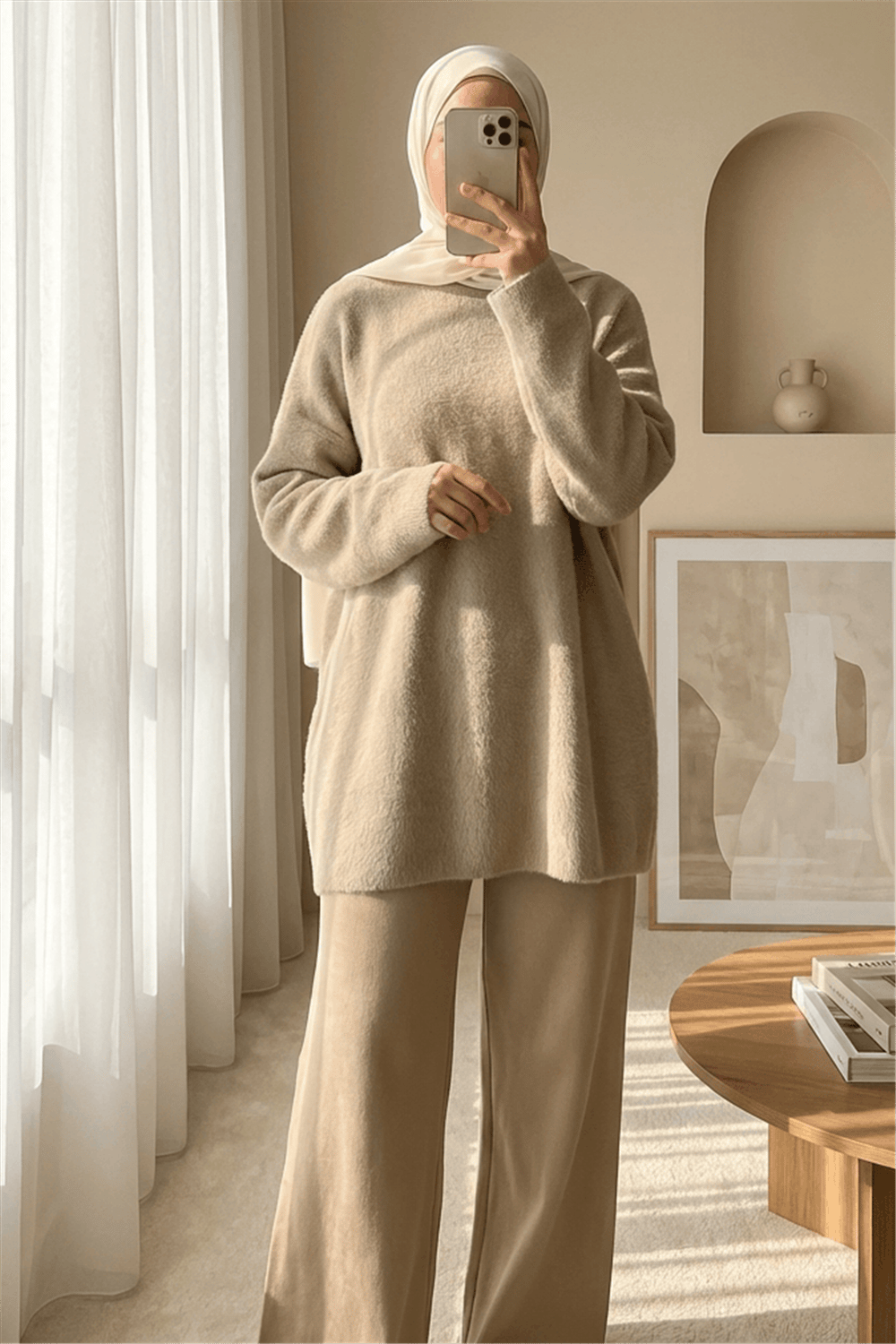 Sakallı Uzun Salaş Triko Tunik   -Vizon-Kazak-295-4529-R23