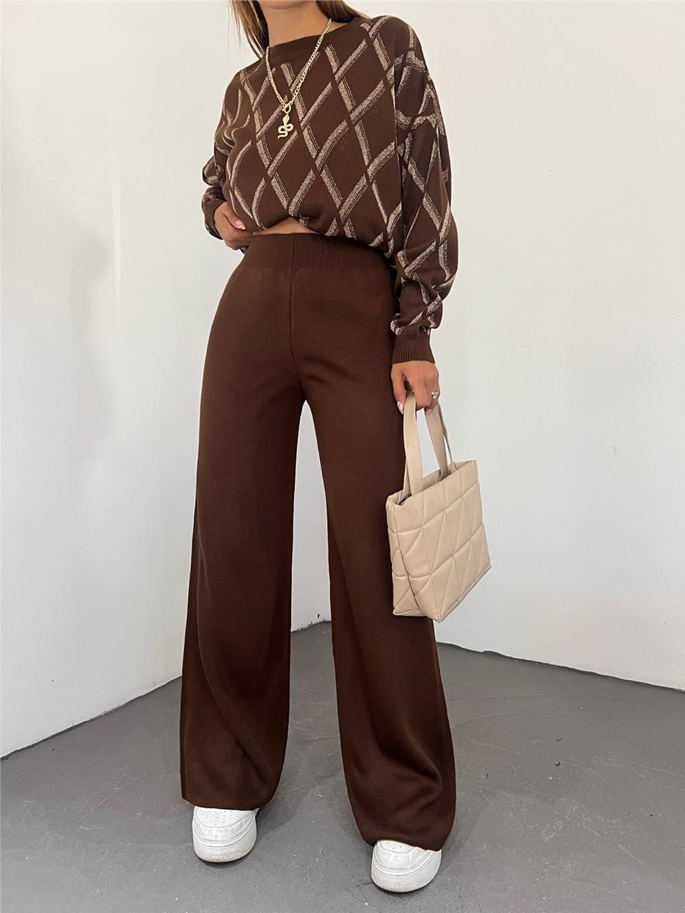 Salaş Triko Pantolon  -Kahve-295-2126-R15