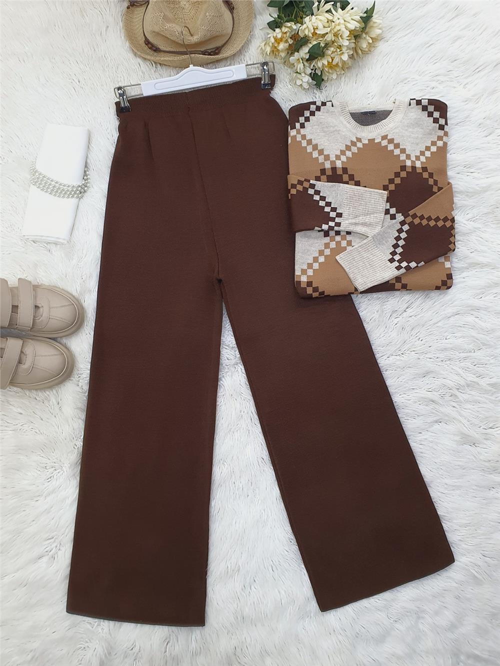 Salaş Triko Pantolon  -Kahve-295-2126-R15