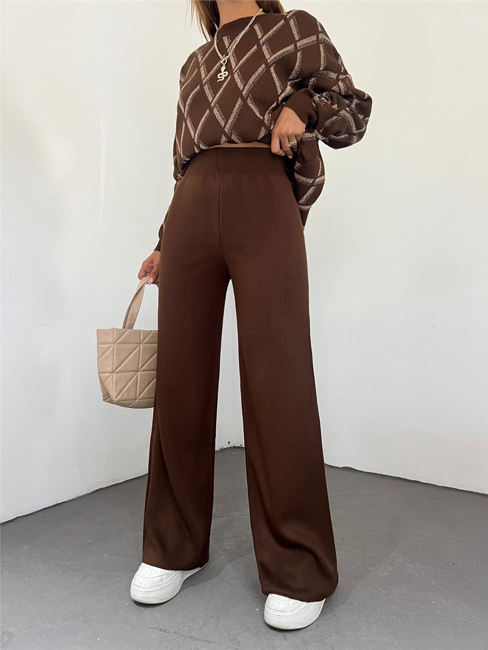 Salaş Triko Pantolon  -Kahve-295-2126-R15