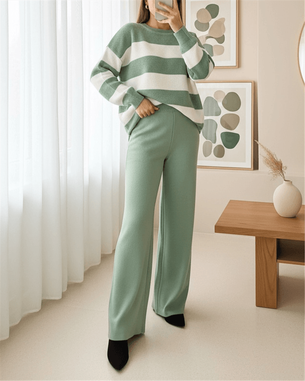 Salaş Triko Pantolon -Su Yeşili-Pantolon-295-2126-R36