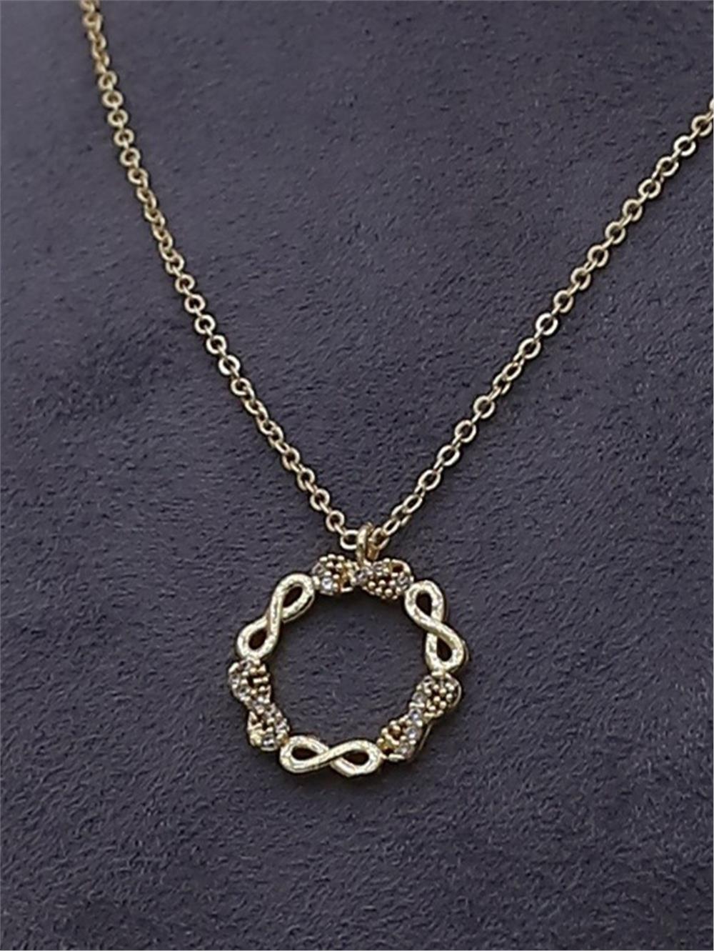 Sonsuzluk Halka Motifli Solmayan Zirkon Kolye -Altın-360-125-R46