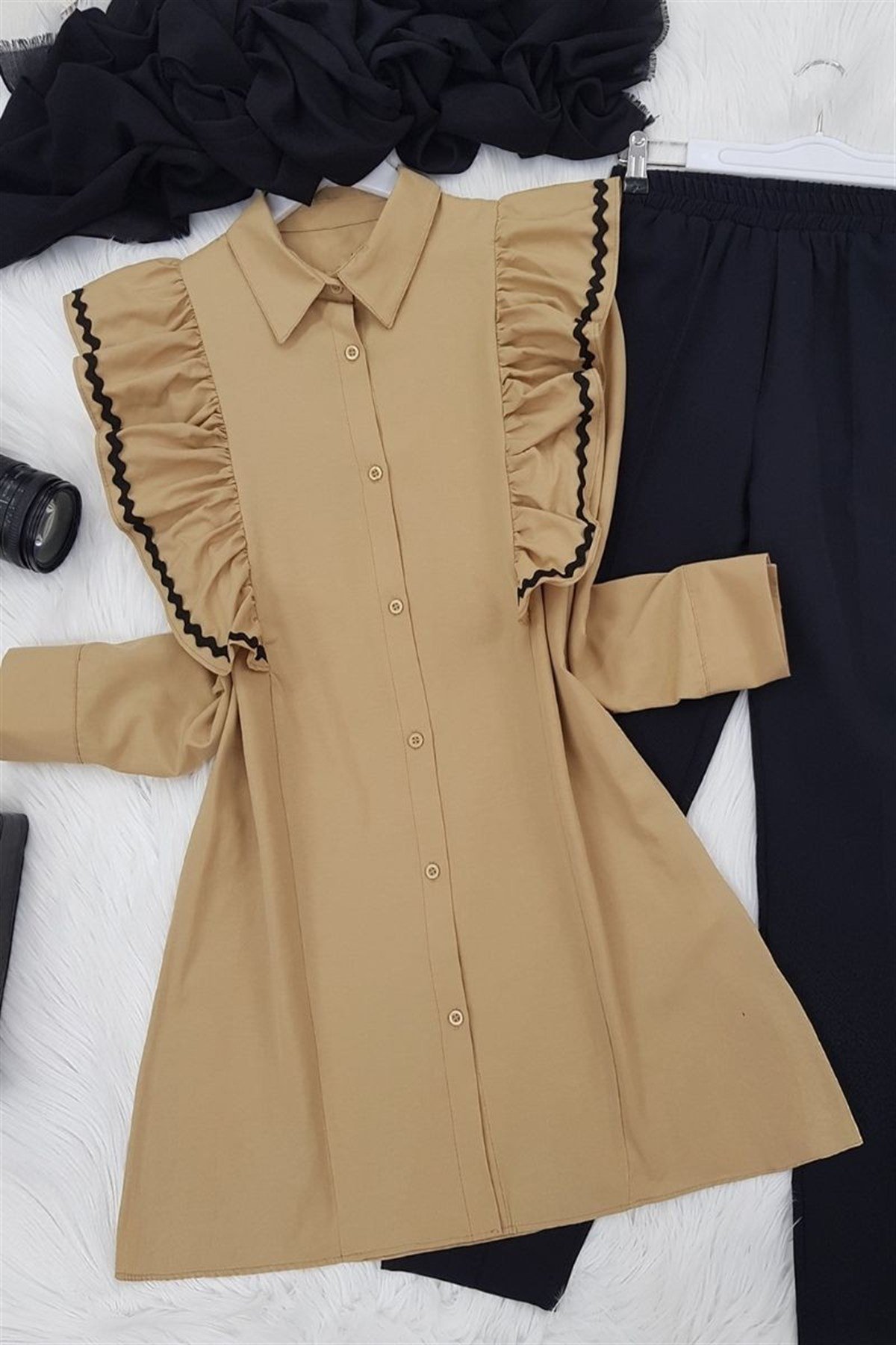 Süzene Nakış Poplin Tunik -Vizon